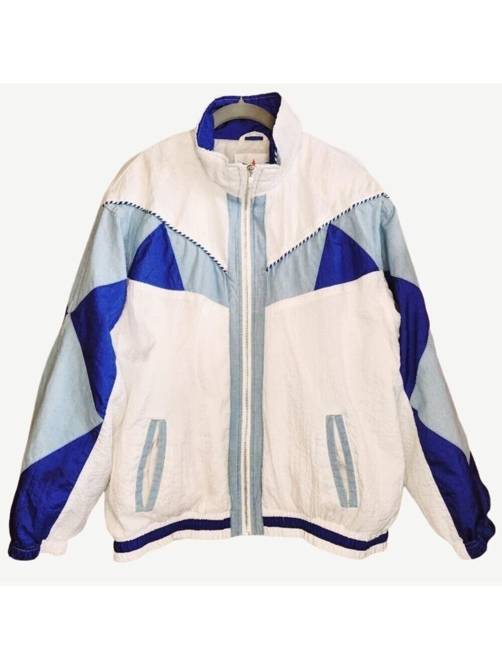 VINTAGE ACTIVE FRONTIER CLASSIC WINDBREAKER 80s SIZE LARGE EUC BLUE WHITE